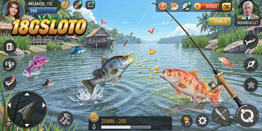 Tampilan gameplay menarik dari 180SLOT dengan fitur memancing yang seru.