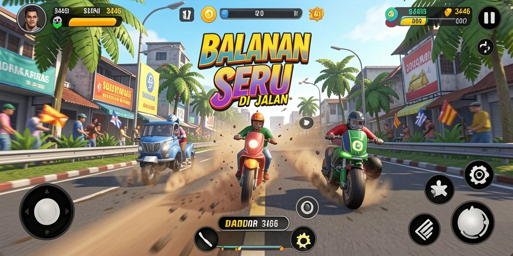 Tangkapan layar gameplay menampilkan mobil balap melaju kencang di trek yang menantang.