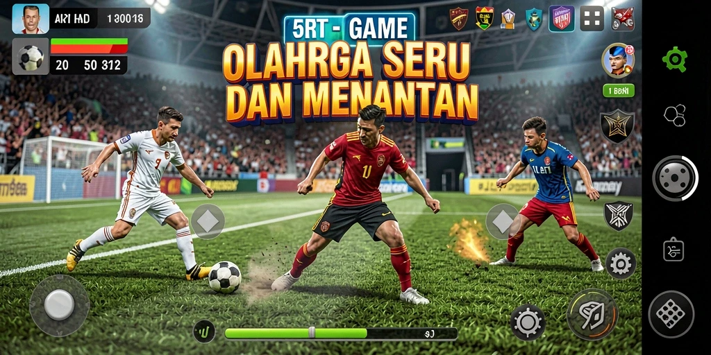 Tangkapan layar gameplay 5RT menampilkan aksi seru para atlet di lapangan.
