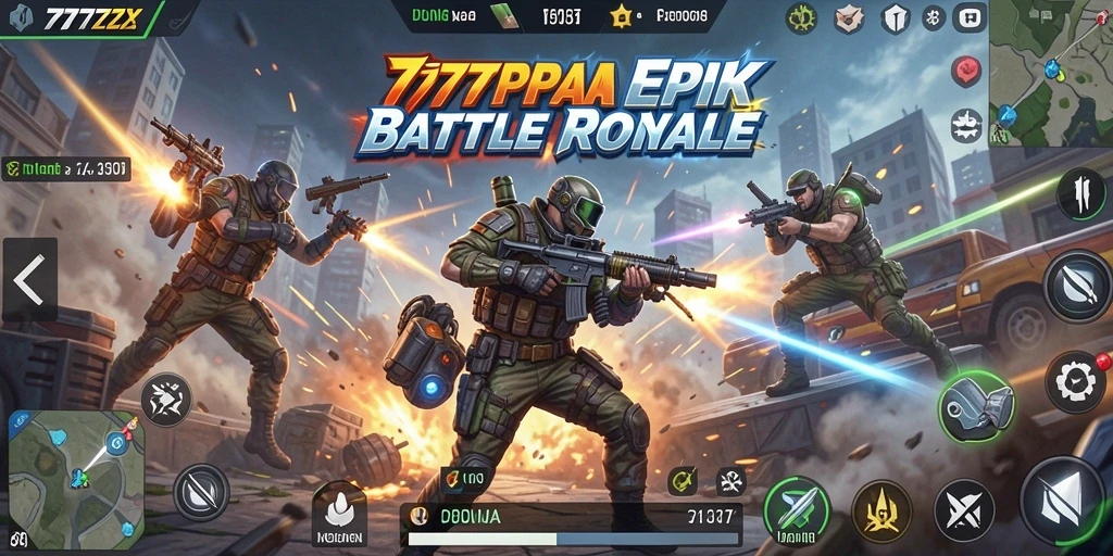 Screenshot gameplay 777ZX menunjukkan aksi pertempuran seru di arena Battle Royale.