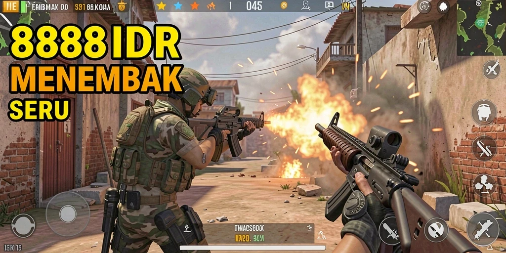 Screenshot utama 888IDR menampilkan aksi gameplay tembak menembak yang dinamis.