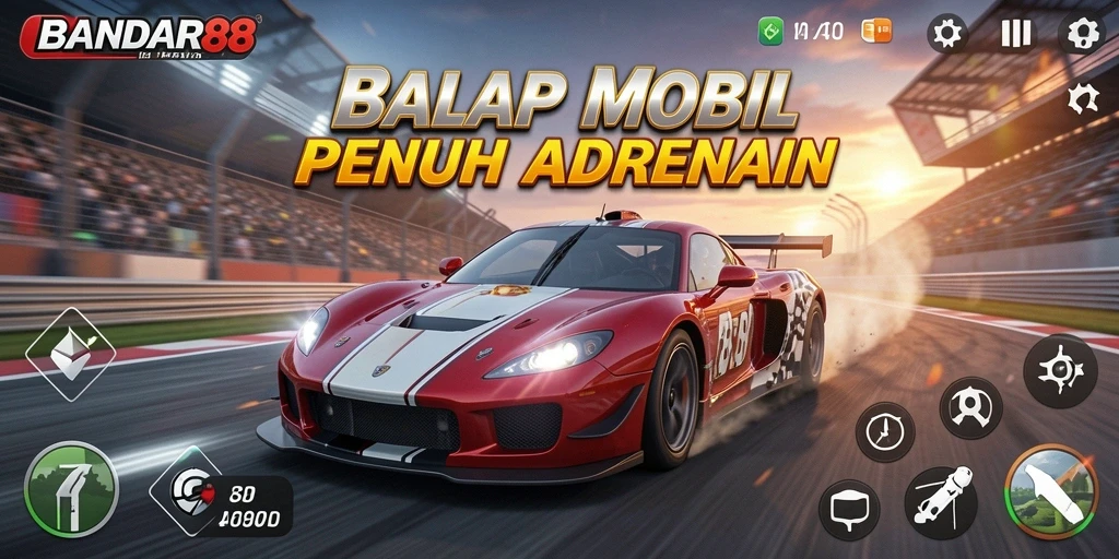 Tampilan seru saat balapan di BANDAR88 dengan mobil keren.