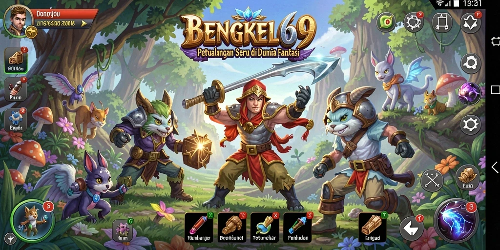 Tangkapan layar utama BENGKEL69 menampilkan aksi gameplay petualangan.