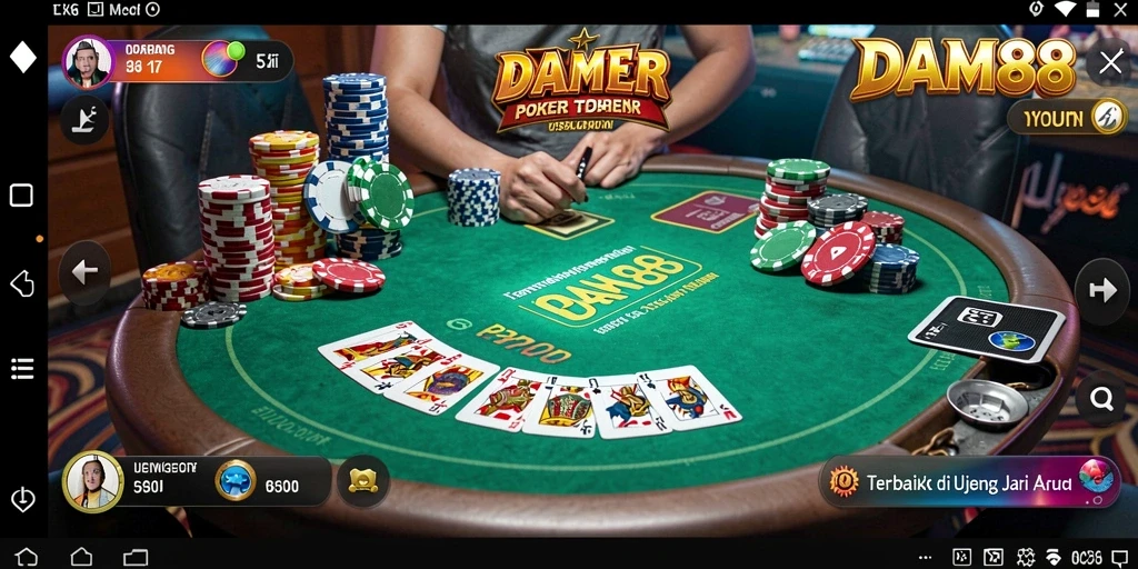 Screenshot gameplay utama DAM88 menunjukkan aksi poker yang mendebarkan.