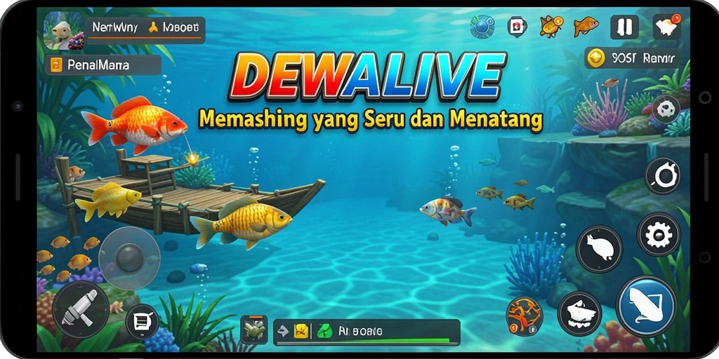 Tampilan gameplay DEWALIVE yang menarik saat menangkap ikan.