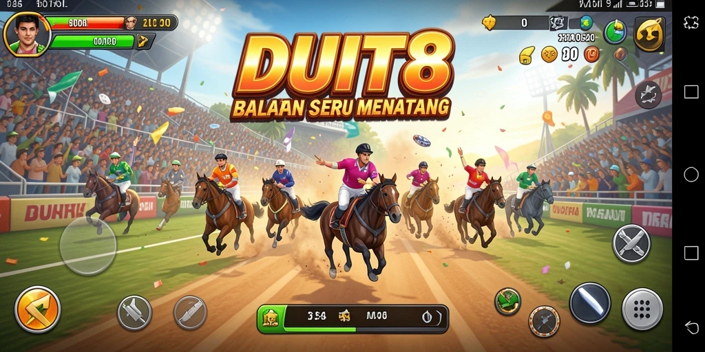Tangkapan layar gameplay DUIT8 dengan balapan penuh aksi.