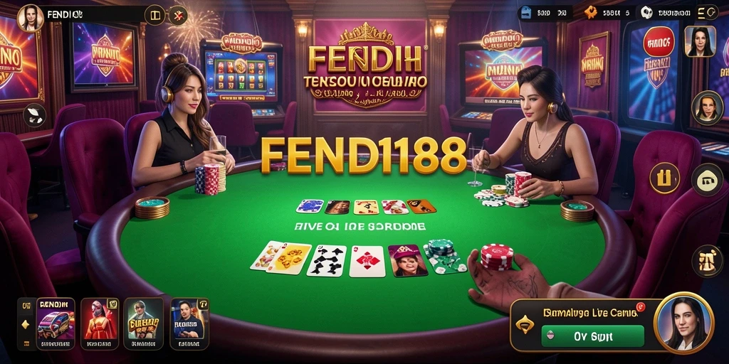 Screenshot FENDI188 menampilkan dealer langsung dan suasana permainan yang mendebarkan.