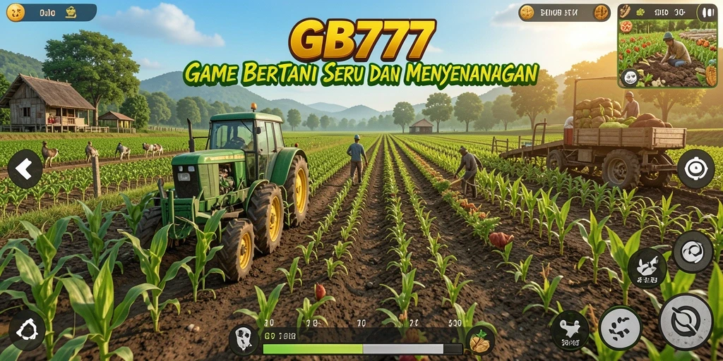 Screenshot gameplay GB777 menampilkan lahan pertanian yang hijau dan subur.