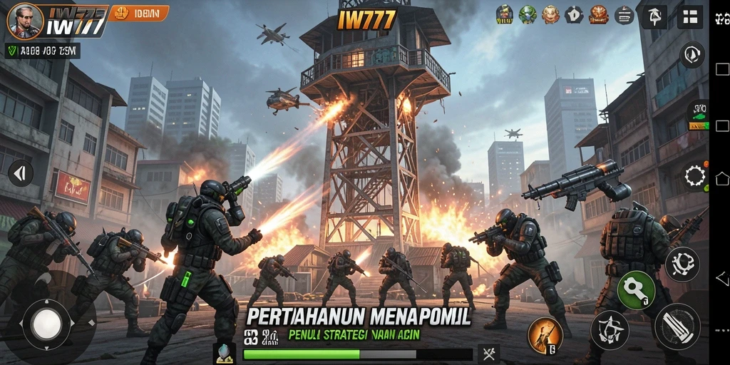 Gameplay IW777 yang mendebarkan dalam pertahanan menara melawan gelombang musuh.