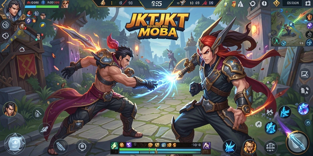 Screenshot JKTJKT menampilkan aksi seru dalam pertempuran MOBA.