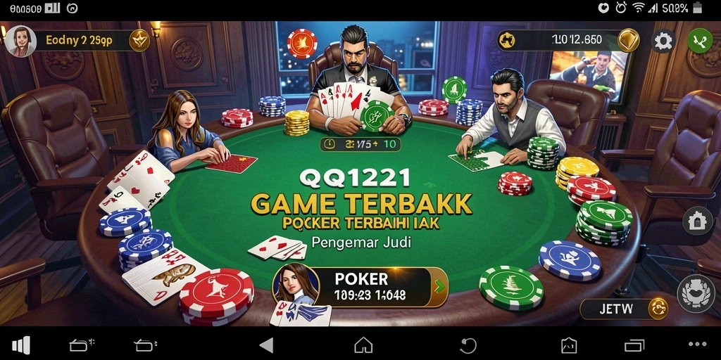 Tampilan gameplay menegangkan dari QQ1221 dengan aksi Poker yang intens.