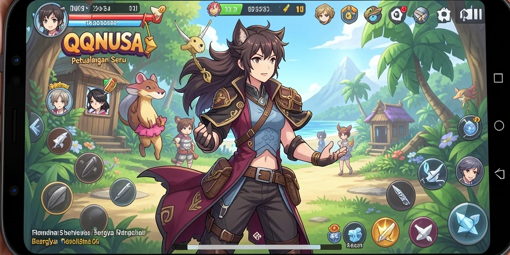Tangkapan layar gameplay QQNUSA memperlihatkan pertarungan karakter anime yang epik.
