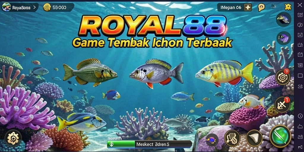Tampilan gameplay seru dalam ROYAL88 yang menghadirkan tantangan menembak ikan.