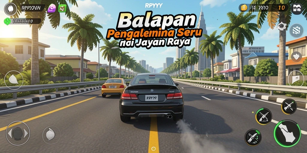 Tampilan gameplay menarik dari RPYYY saat balapan di jalan raya.