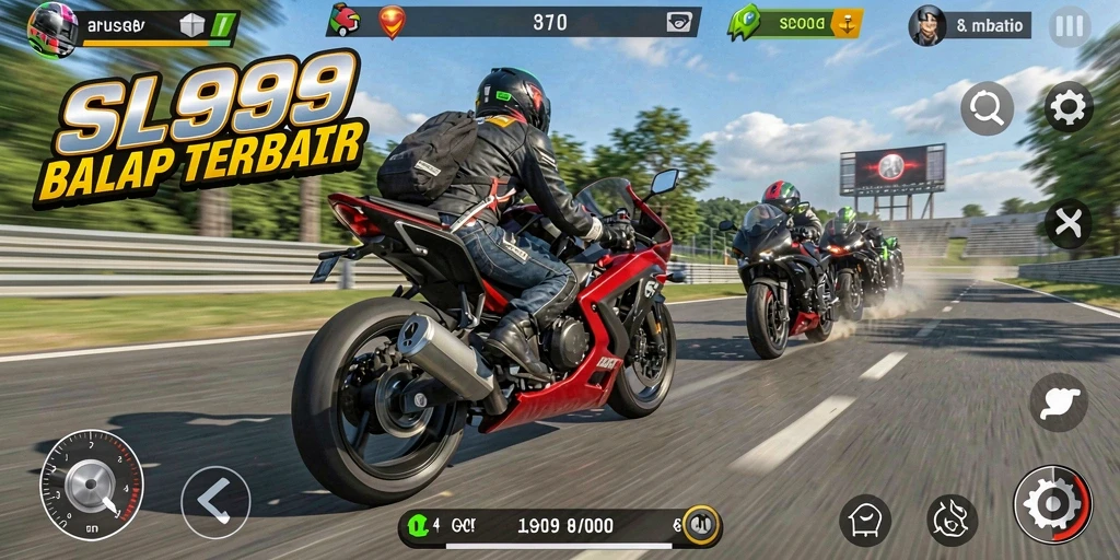 Tampilan gameplay balapan motor yang menegangkan di SL999.