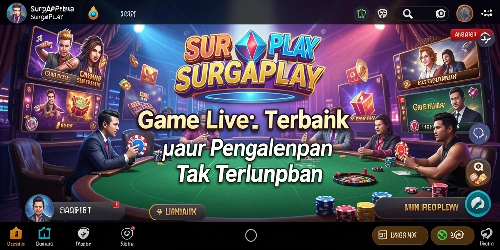 Menampilkan gameplay SURGAPLAY dengan dealer langsung dan interaksi nyata.