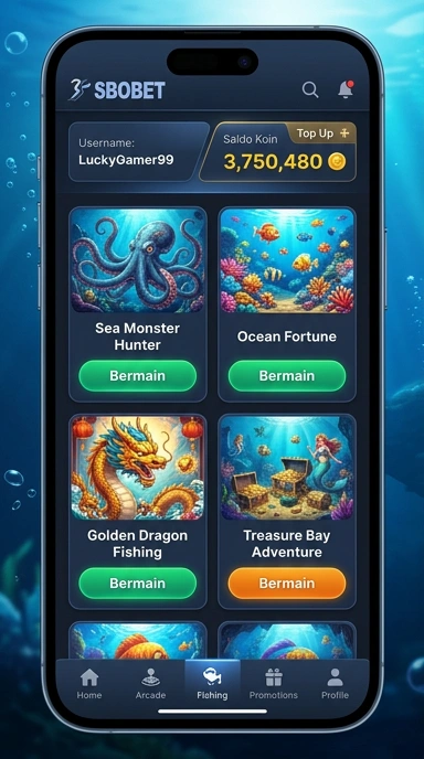 Tampilan utama aplikasi sbobet yang menarik.